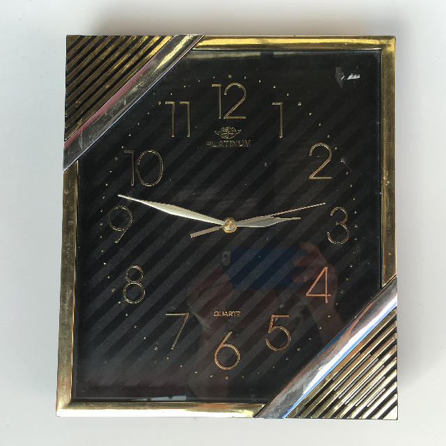 CLOCK, Wall Mount - 1970s Square Gold Platinum